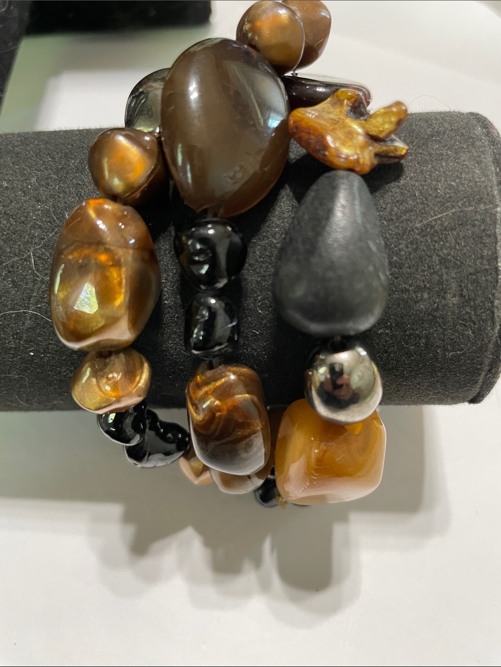 Brown & Black Chunky Bead Stretch Bracelet. 9/6/6/2